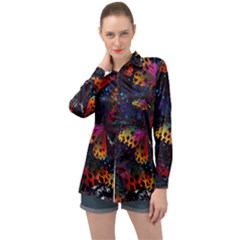 Butterfly Floral Pattern Long Sleeve Satin Shirt