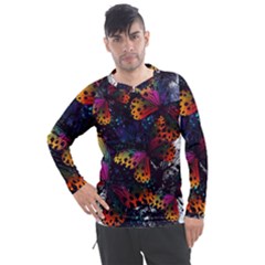 Butterfly Floral Pattern Men s Pique Long Sleeve Tee