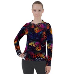 Butterfly Floral Pattern Women s Pique Long Sleeve Tee