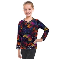 Butterfly Floral Pattern Kids  Long Mesh Tee