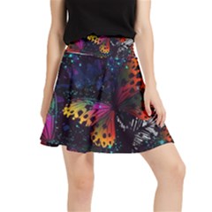 Butterfly Floral Pattern Waistband Skirt