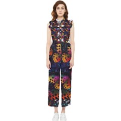 Butterfly Floral Pattern Women s Frill Top Jumpsuit