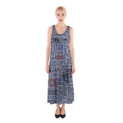 Dark Denim With Letters Sleeveless Maxi Dress by ArtsyWishy