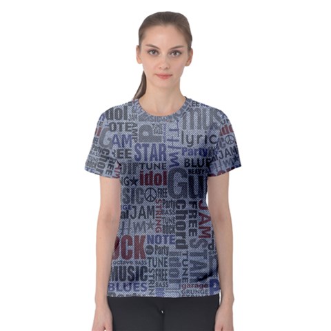 Dark Denim With Letters Women s Sport Mesh Tee by ArtsyWishy