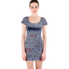 Dark Denim With Letters Short Sleeve Bodycon Dress by ArtsyWishy