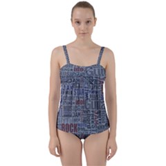 Dark Denim With Letters Twist Front Tankini Set by ArtsyWishy