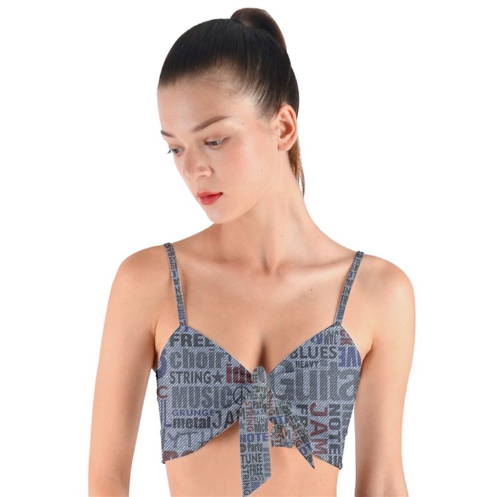 Dark Denim With Letters Woven Tie Front Bralet