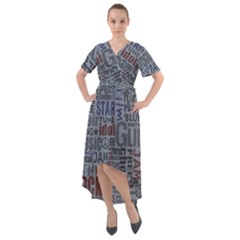 Dark Denim With Letters Front Wrap High Low Dress by ArtsyWishy