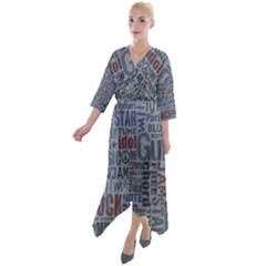 Dark Denim With Letters Quarter Sleeve Wrap Front Maxi Dress by ArtsyWishy