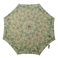 Beige Denim With Logos Hook Handle Umbrellas (small) by ArtsyWishy