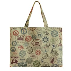 Beige Denim With Logos Zipper Mini Tote Bag by ArtsyWishy