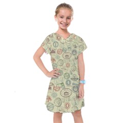 Beige Denim With Logos Kids  Drop Waist Dress by ArtsyWishy