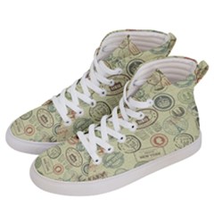 Beige Denim With Logos Women s Hi-top Skate Sneakers by ArtsyWishy