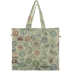 Beige Denim With Logos Canvas Travel Bag by ArtsyWishy