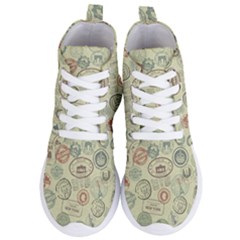 Beige Denim With Logos Women s Lightweight High Top Sneakers by ArtsyWishy