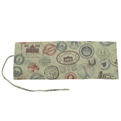 Beige Denim With Logos Roll Up Canvas Pencil Holder (s) by ArtsyWishy