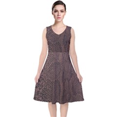 Leather Snakeskin Design V-neck Midi Sleeveless Dress  by ArtsyWishy