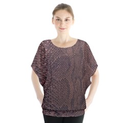 Leather Snakeskin Design Batwing Chiffon Blouse