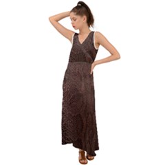 Leather Snakeskin Design V-Neck Chiffon Maxi Dress