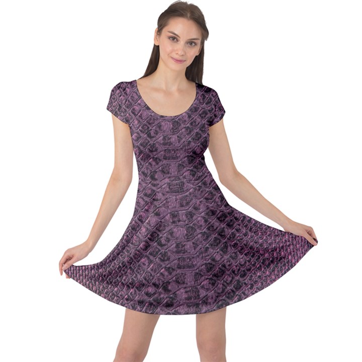 Purple Leather SnakeSkin Design Cap Sleeve Dress