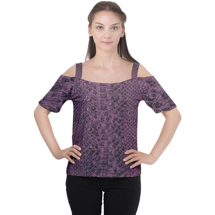 Purple Leather SnakeSkin Design Cutout Shoulder Tee