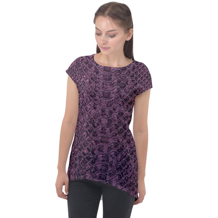 Purple Leather SnakeSkin Design Cap Sleeve High Low Top