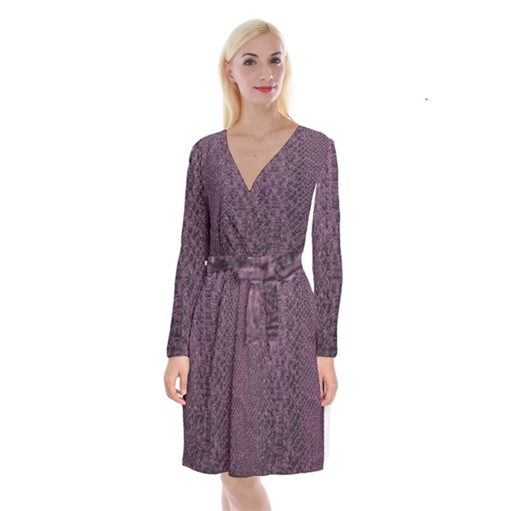 Purple Leather SnakeSkin Design Long Sleeve Velvet Front Wrap Dress