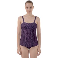 Purple Leather Snakeskin Design Twist Front Tankini Set by ArtsyWishy