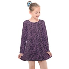 Purple Leather Snakeskin Design Kids  Long Sleeve Dress