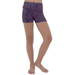 Purple Leather Snakeskin Design Kids  Lightweight Velour Yoga Shorts by ArtsyWishy