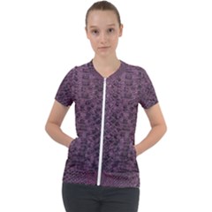 Purple Leather Snakeskin Design Short Sleeve Zip Up Jacket by ArtsyWishy