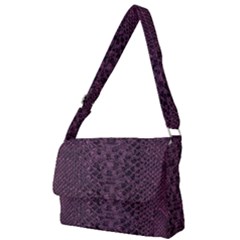 Purple Leather Snakeskin Design Full Print Messenger Bag (l) by ArtsyWishy