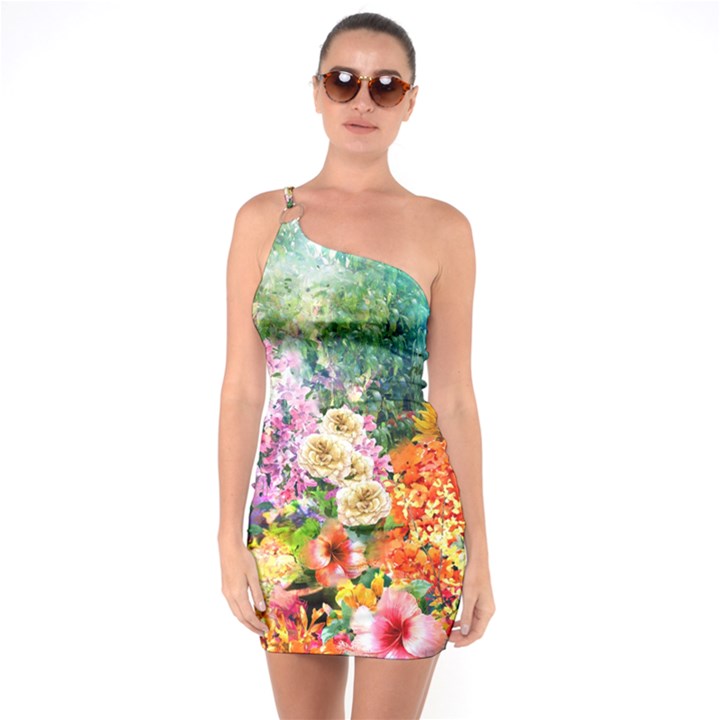 Forest Flowers  One Soulder Bodycon Dress