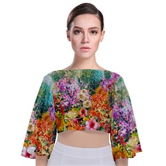 Forest Flowers  Tie Back Butterfly Sleeve Chiffon Top