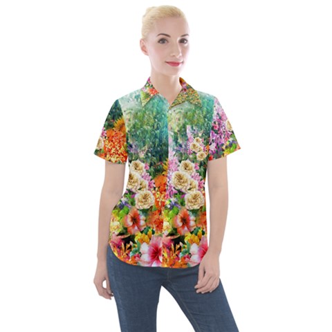 Forest Flowers  Women s Short Sleeve Pocket Shirt by ArtsyWishy