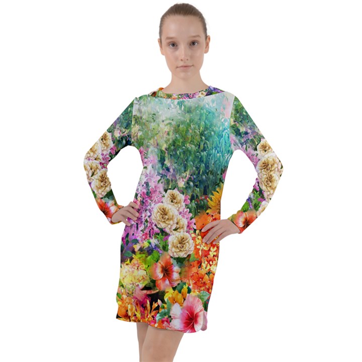 Forest Flowers  Long Sleeve Hoodie Dress