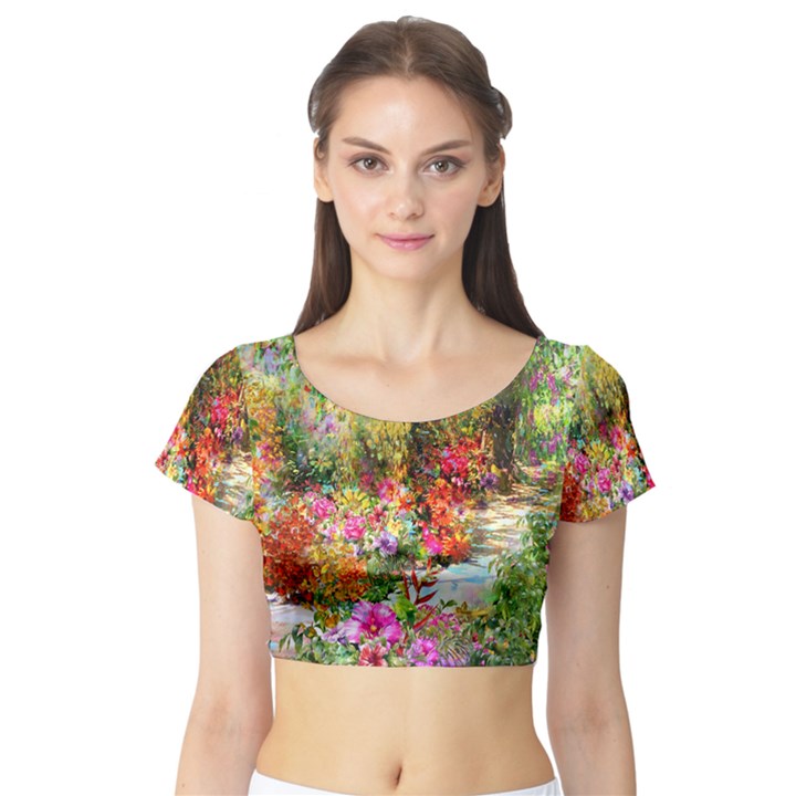 Forest Flowers  Short Sleeve Crop Top