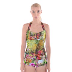 Forest Flowers  Boyleg Halter Swimsuit 