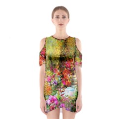 Forest Flowers  Shoulder Cutout One Piece Dress