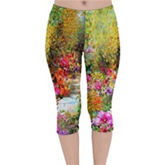 Forest Flowers  Velvet Capri Leggings  by ArtsyWishy