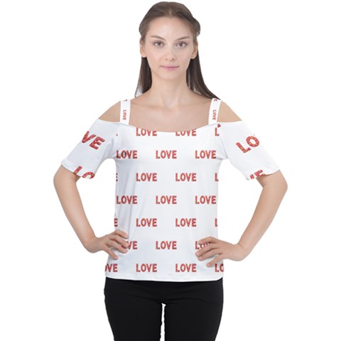 Flower Decorated Love Text Motif Print Pattern Cutout Shoulder Tee by dflcprintsclothing