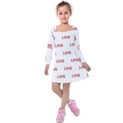 Flower Decorated Love Text Motif Print Pattern Kids  Long Sleeve Velvet Dress by dflcprintsclothing