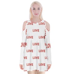 Flower Decorated Love Text Motif Print Pattern Velvet Long Sleeve Shoulder Cutout Dress by dflcprintsclothing