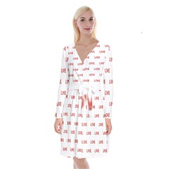 Flower Decorated Love Text Motif Print Pattern Long Sleeve Velvet Front Wrap Dress