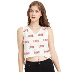 Flower Decorated Love Text Motif Print Pattern V-neck Cropped Tank Top by dflcprintsclothing