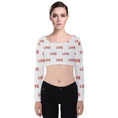 Flower Decorated Love Text Motif Print Pattern Velvet Long Sleeve Crop Top by dflcprintsclothing