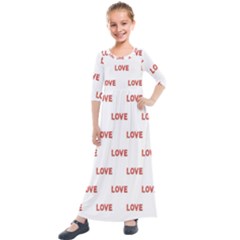 Flower Decorated Love Text Motif Print Pattern Kids  Quarter Sleeve Maxi Dress by dflcprintsclothing