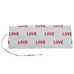 Flower Decorated Love Text Motif Print Pattern Roll Up Canvas Pencil Holder (s)