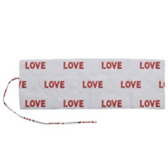 Flower Decorated Love Text Motif Print Pattern Roll Up Canvas Pencil Holder (m) by dflcprintsclothing