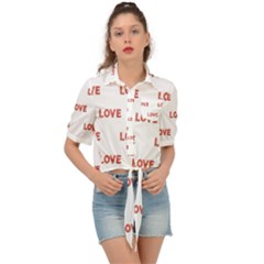 Flower Decorated Love Text Motif Print Pattern Tie Front Shirt  by dflcprintsclothing